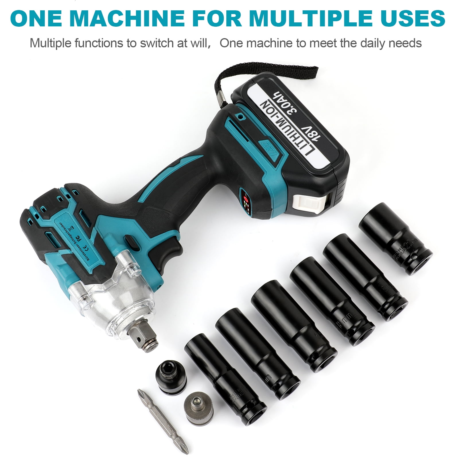 Cordless Impact Wrench Brushless 1/2-inch, 550Nm Max Torque, 3200RPM w/ 2x 3.0Ah Batteries & 6 Sockets - High Power for Car Repair, Home DIY