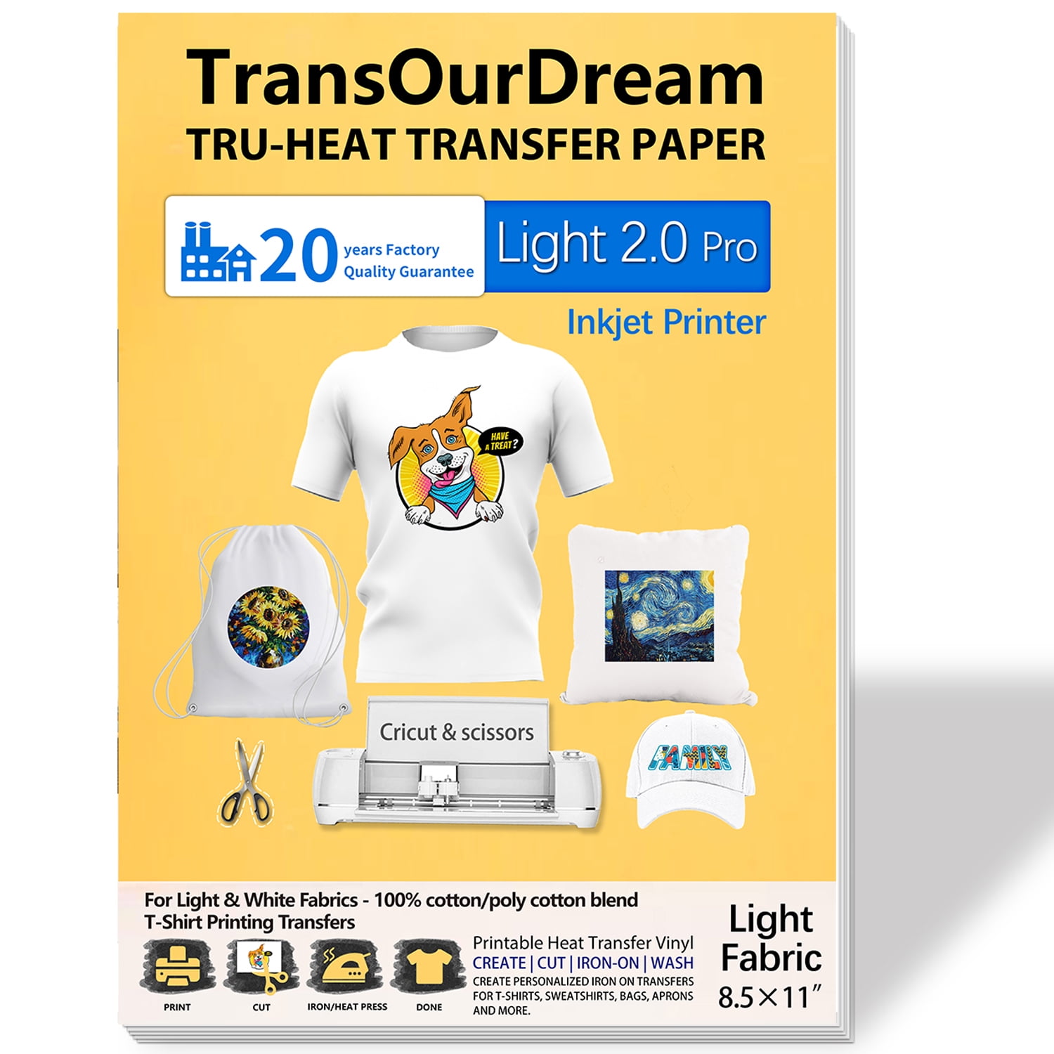transourdream inkjet printable heat transfer vinyl paper for light fabrics inkjet 8 5x11 50 sheets light 2 0 pro walmart com