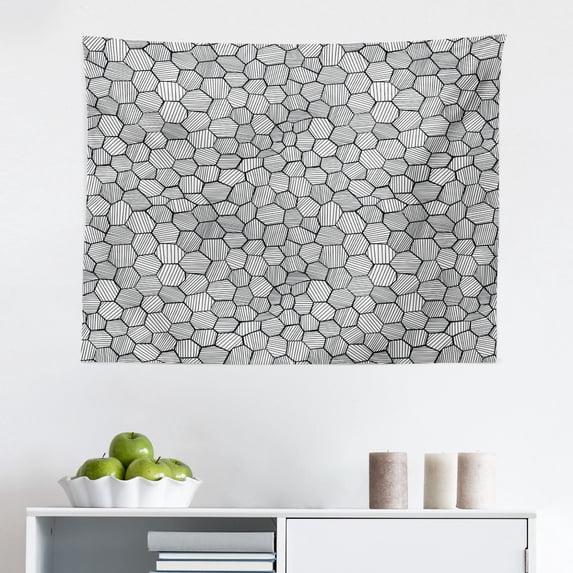 Bee Tapestry, Graphic Sketch of BumbleBees with Wings Pattern Dotted Circles Background, Fabric Wall Hanging Decor for Bedroom Living Room Dorm, 2 Sizes, Multicolor, by Ambesonne
