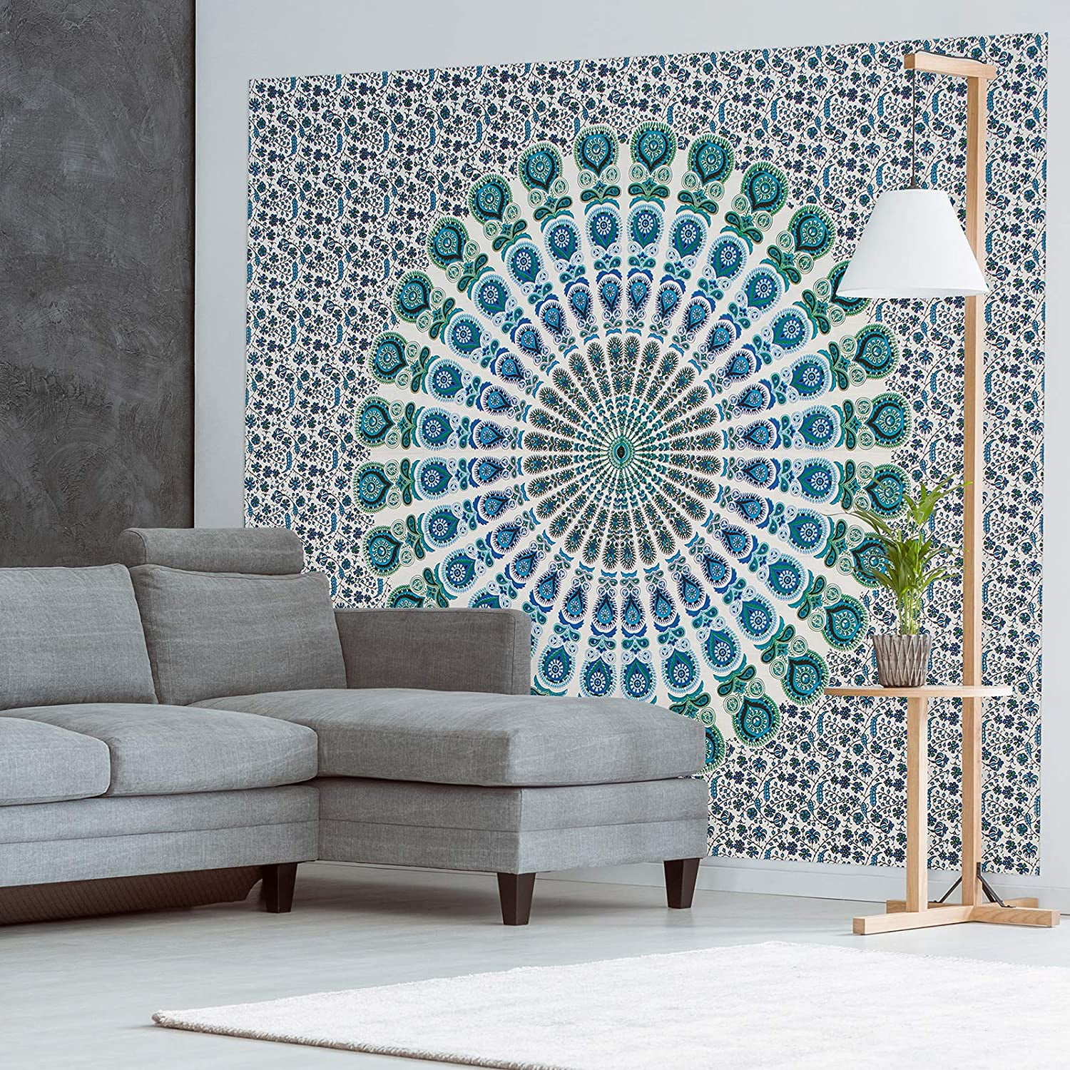 Americanflat Mandala Tapestry Wall Hanging - Boho Hippie Indie Colorful Decoration Artwork Blanket for Living Room, Bedroom, or College Dorm - Handcrafted in India 100% Cotton, Aqua Purple 84x90