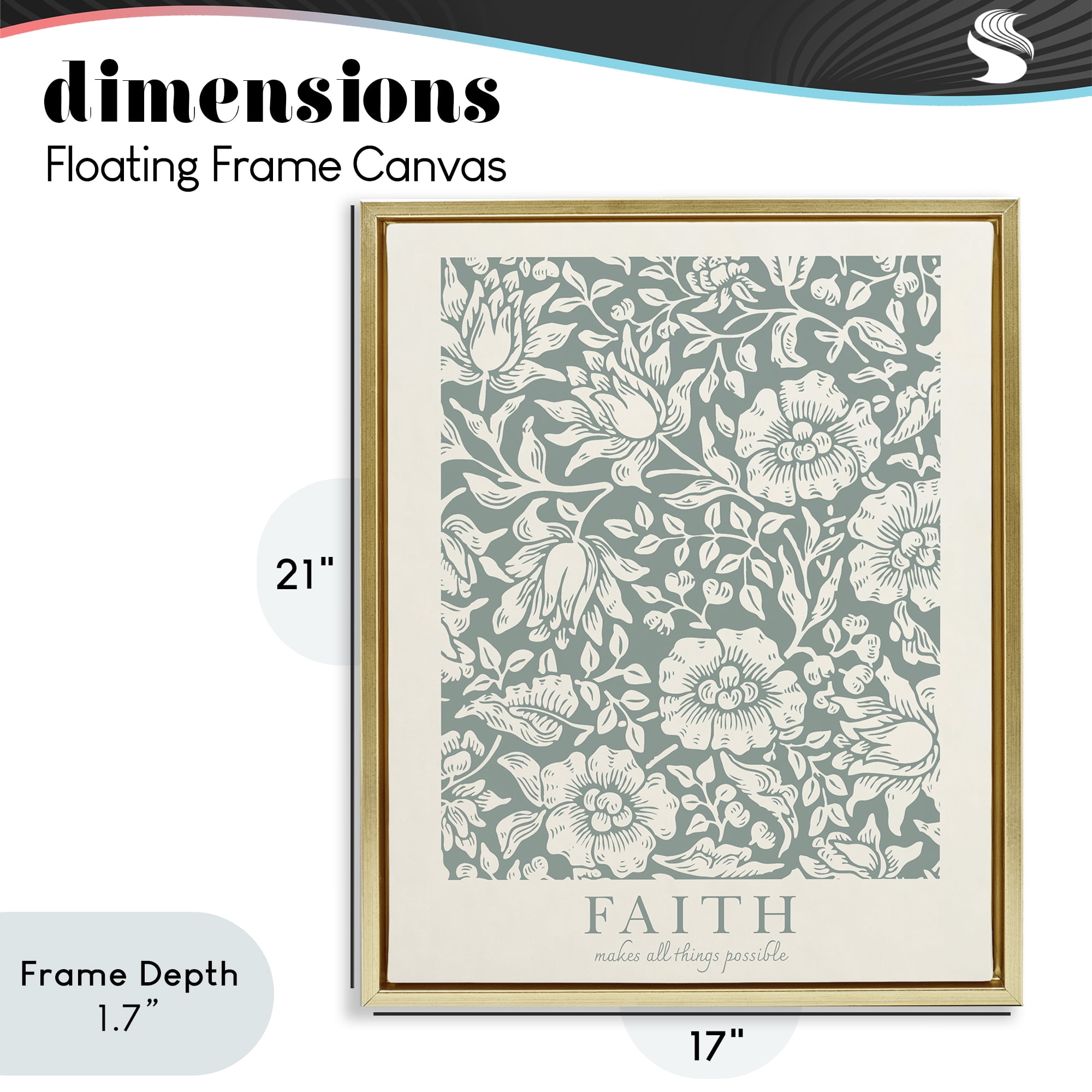 Stupell Industries Faith Quote with Floral Pattern Gold Framed Floater Canvas Wall Art, design by Wild Apple Portfolio