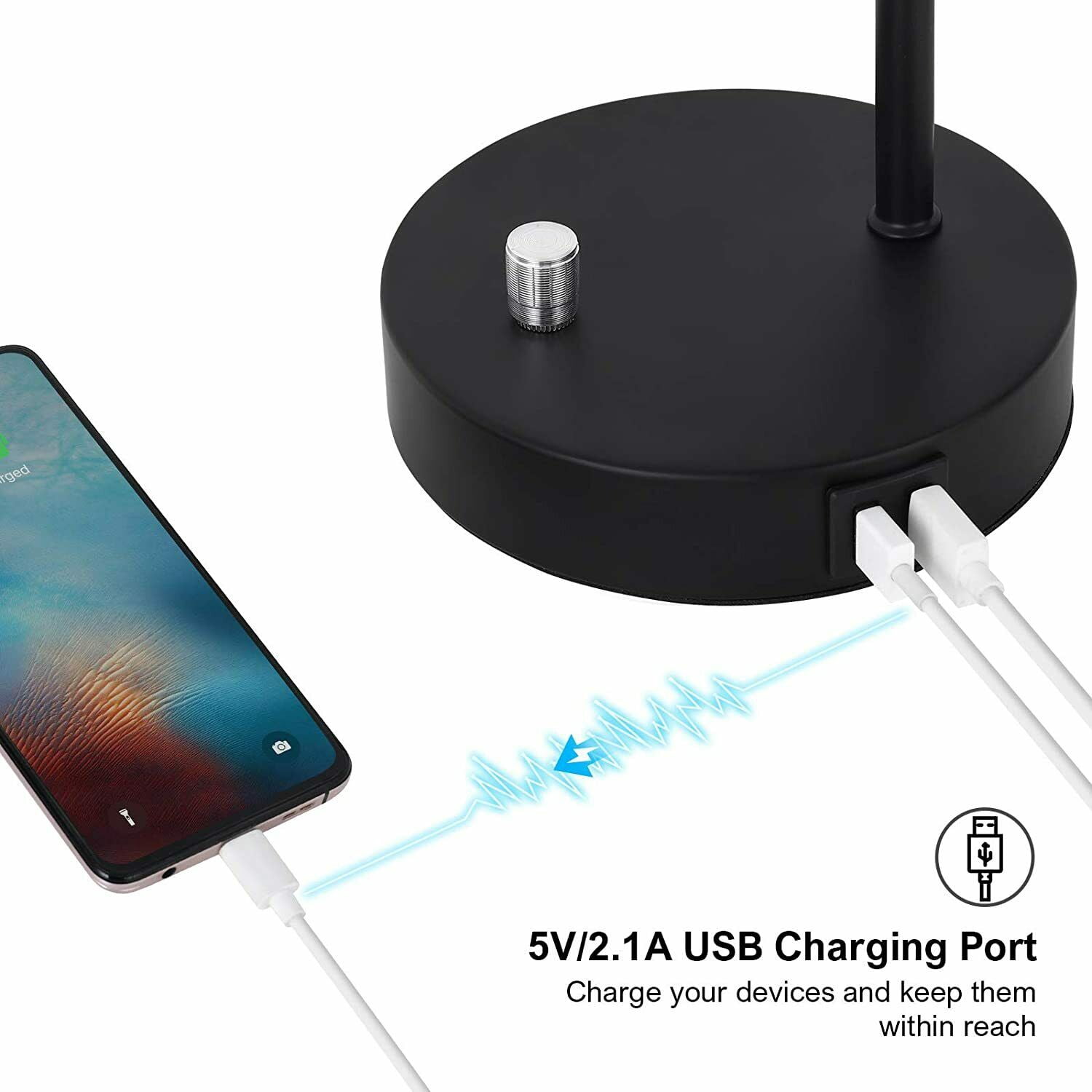 Industrial Bedside Table Lamp with 2 USB Charging Ports, Black
