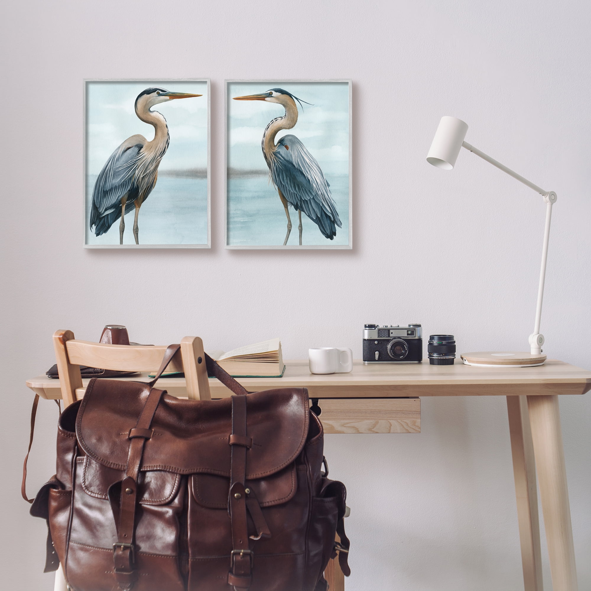 Stupell Industries Detailed Heron Bird Duo Animals & Insects Painting Gray Framed Art Print Wall Art, 11 x 14, Set of 2