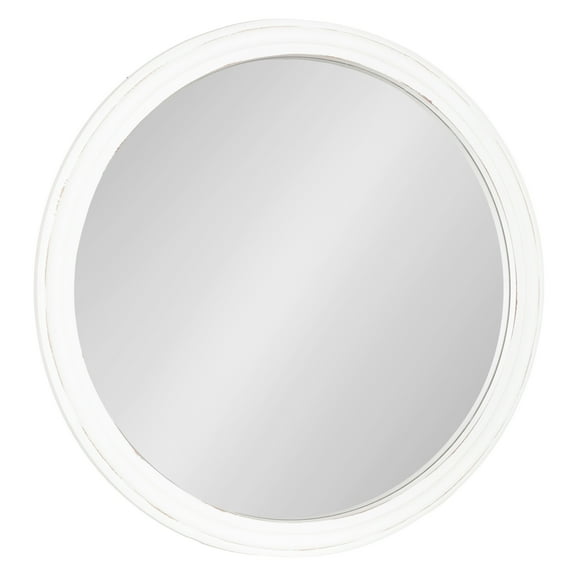 Kate and Laurel Mansell Farmhouse Wood Framed Round Wall Mirror, 28 inch Diameter, Distressed White, Decorative Modern Mirror for Wall