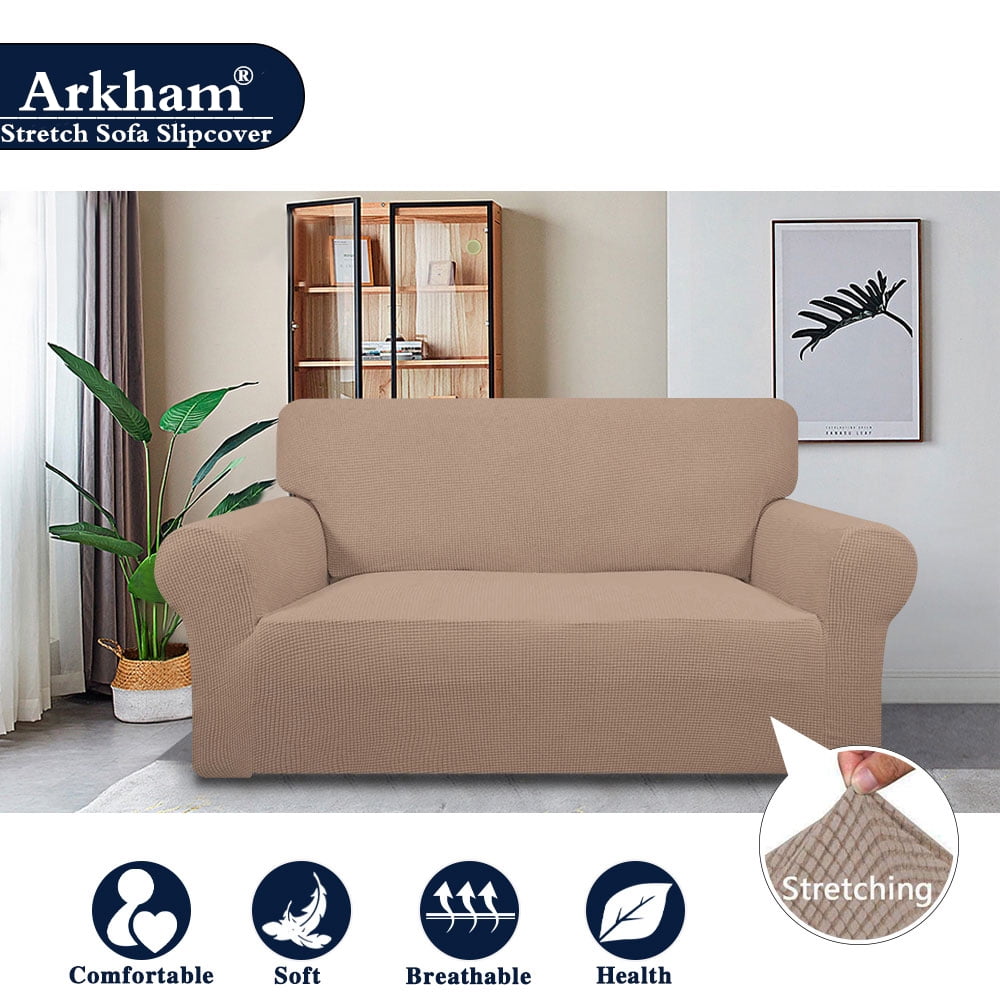 Checked Jacquard Thick Fabric Machine Washable Chair, Natural Turquoize Stretch Sofa Covers Slipcovers Couch Cover 1 Seat Furniture Protector Soft with Elastic Bottom