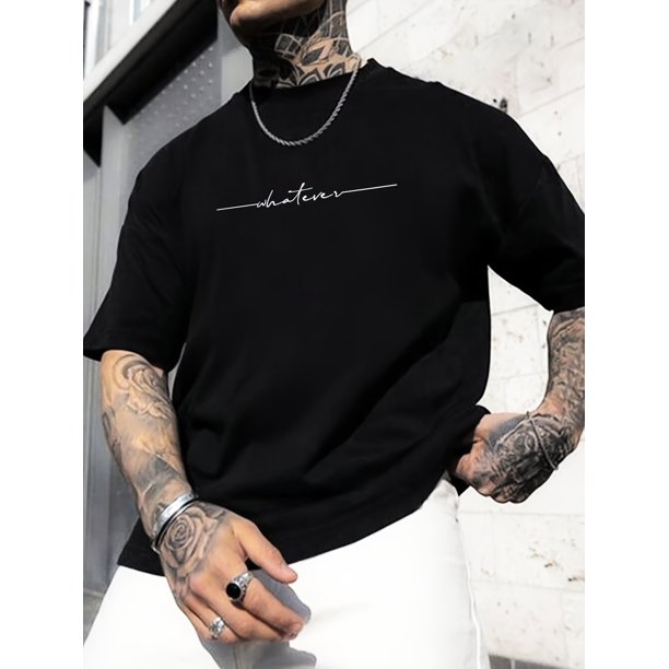 Men's "Whatever" Print T-shirt, Summer Trendy Short Sleeve Tees, Casual Sporty Tee, Summer Gifts