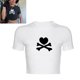 thumbnail image 2 of Camisa de manga corta ajustada blanca con estampado de calavera para mujer: ropa informal moderna y cómoda, talla L, 2 of 5