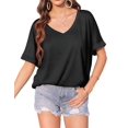 thumbnail image 3 of Camisetas de Gran Tamaño para Mujer, Cuello en V, Corta, Camisetas Holgadas Informales de Verano. Negro XXL, 3 of 9