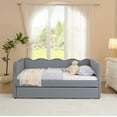 thumbnail image 4 of Bed Frames Cozy Gingham Daybed with Trundle Twin Size Sofa Bed No Box Spring Needed, with USB Port and Adorable Wave Shaped, Linen Fabric, Navy,Adjustable Bed Base, 4 of 16