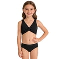 thumbnail image 1 of Girls Two Piece Swimsuit Set Knotted Color-Block Crop Top & Shorts in Mint Green Size 3-12 Years, 1 of 4
