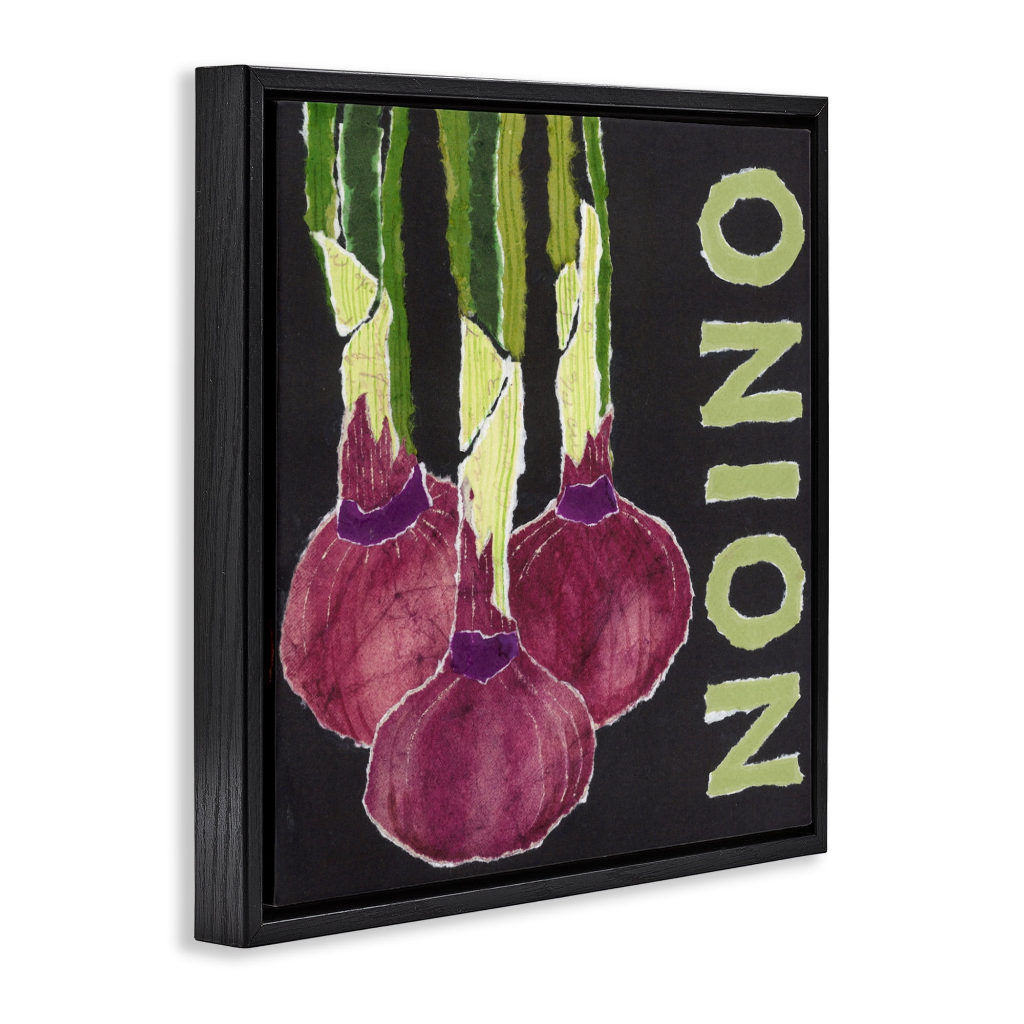 Stupell Industries Collaged Garden Onion Black Framed Floater Canvas Wall Art, design by Nancy Overton