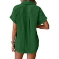thumbnail image 3 of Tittly Womens Linen Shirt Women'S Gauze Tops Linen Button Up Shirts for Women Womens Blouses Tops Batwing Sleeve Pocket Patched Shirt Work T Shirts Double Layer Wrinkled Fabric Green, 3 of 6