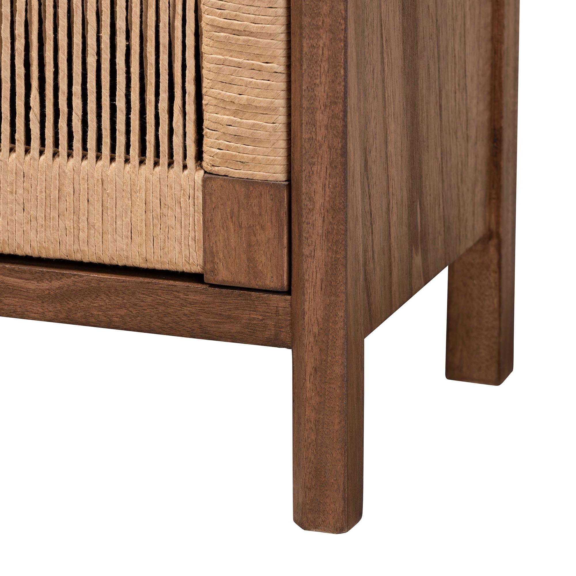 bali & pari Holitz Bayur Wood BOHO Nightstand, 1-Door, Walnut Brown