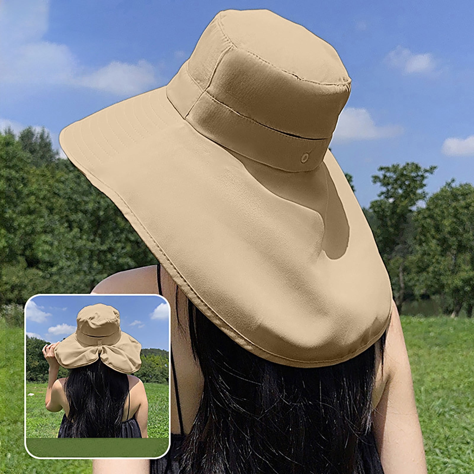 Floppy Wide Brim Bucket Hat for Women Foldable Lightweight UV Protection Women Floppy Sun Bucket Hats w/ Wide Brim Straw Edge Summer  main image 3