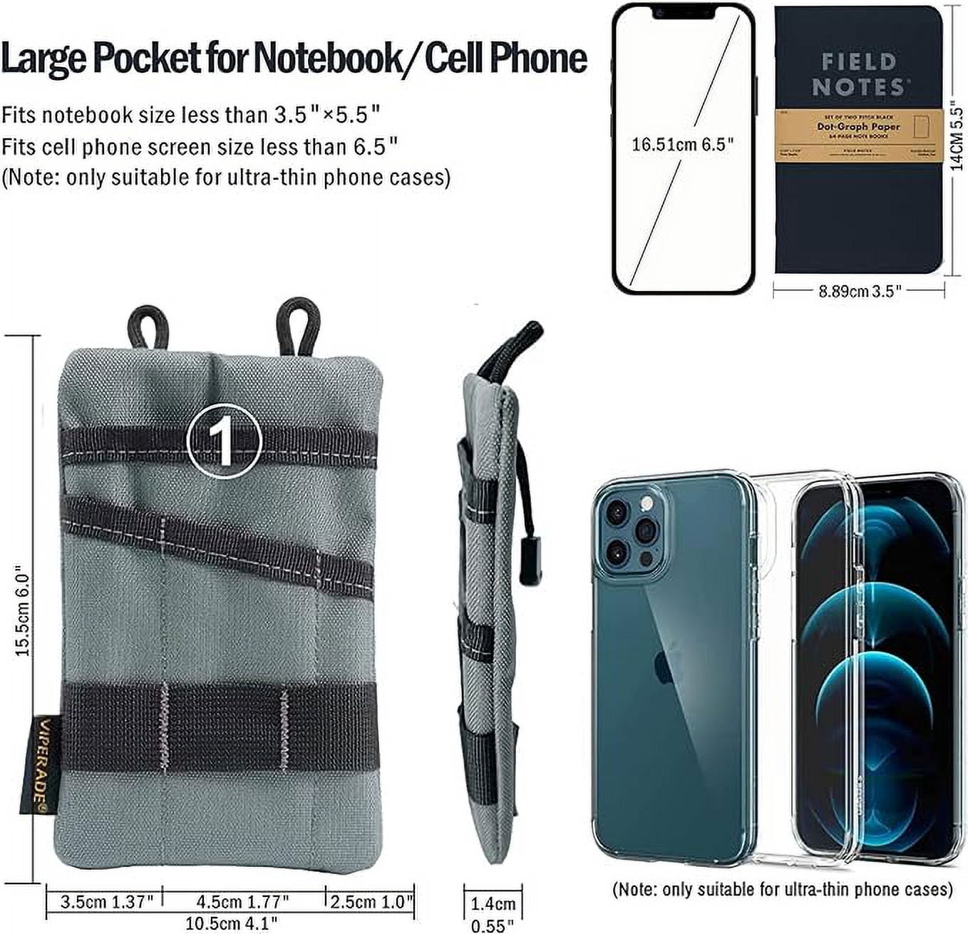 VIPERADE VE1 Pocket Organizer, Tool Pocket Organizer for Men, Pocket Organizer Storage EDC Gears, Best Gift to Keep Organized, Hold Your Flashlight/Pocket Knife, Tactical Pen, Notebook (Grey)