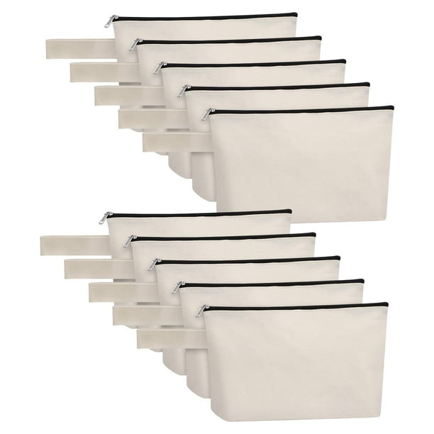 Bolsa de maquillaje Sinzip de lona de algodón, 10 piezas con cremallera