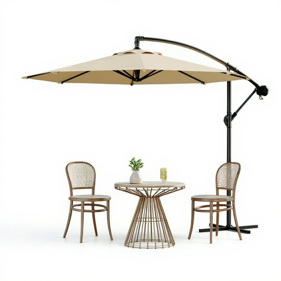 Garvee 10 feet Offset Hanging Patio Umbrella, 8 Ribs, Tan