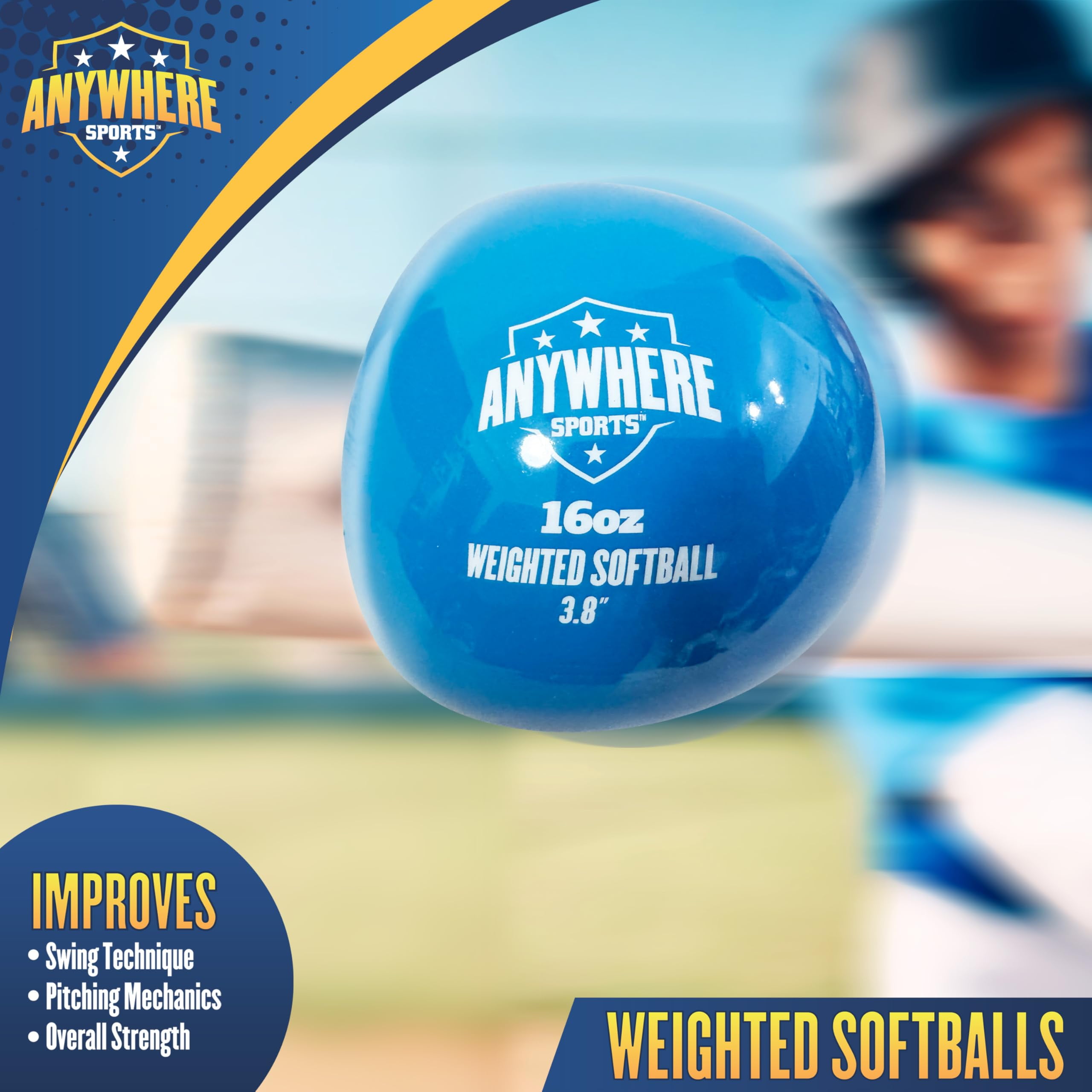 Anywhere Sports Weighted Softballs – 16 oz Training Balls, 3.8" Diameter, Set of 6 for All Skill Levels