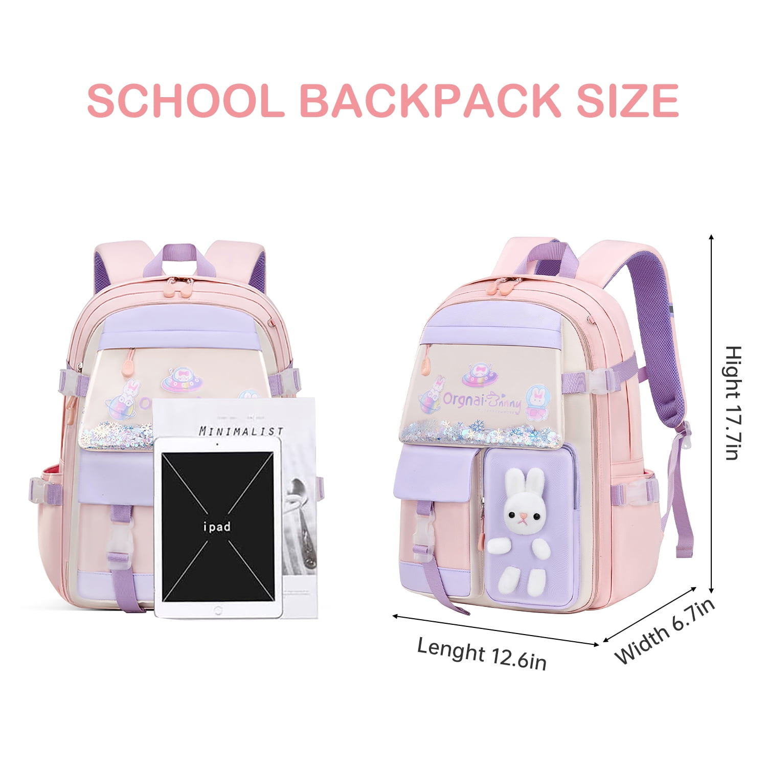 SANMADROLA Backpacks Bunny School Backpack Cute Backpack Laptop Bag School Bookbag, Pink