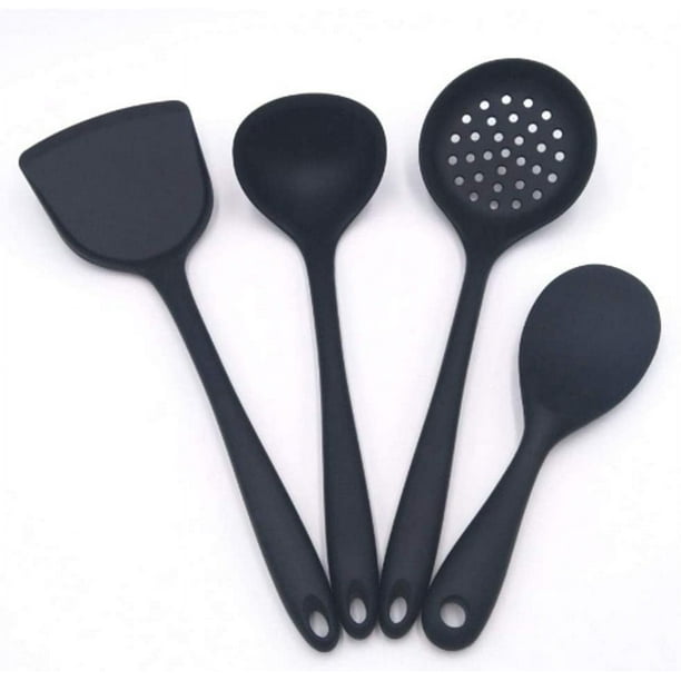 Juego de 4 utensilios de cocina de silicona, juego de utensilios de cocina de silicona, espátula, espumadera, cucharón y cuchara, espátula, juego de utensilios de cocina antiadherentes