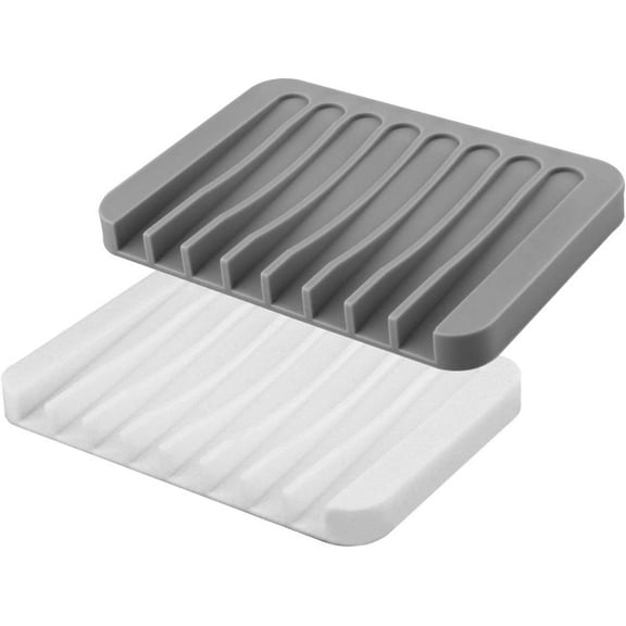 Soap Dish Holder Stand Saver Tray Case for Shower-Silicone Rubber Drainer Dishes for Bar Soap Sponge Scrubber Bathroom Kitchen Sink-Dishwasher Safe-Drains Water,Extends Soap Life,2 Pack