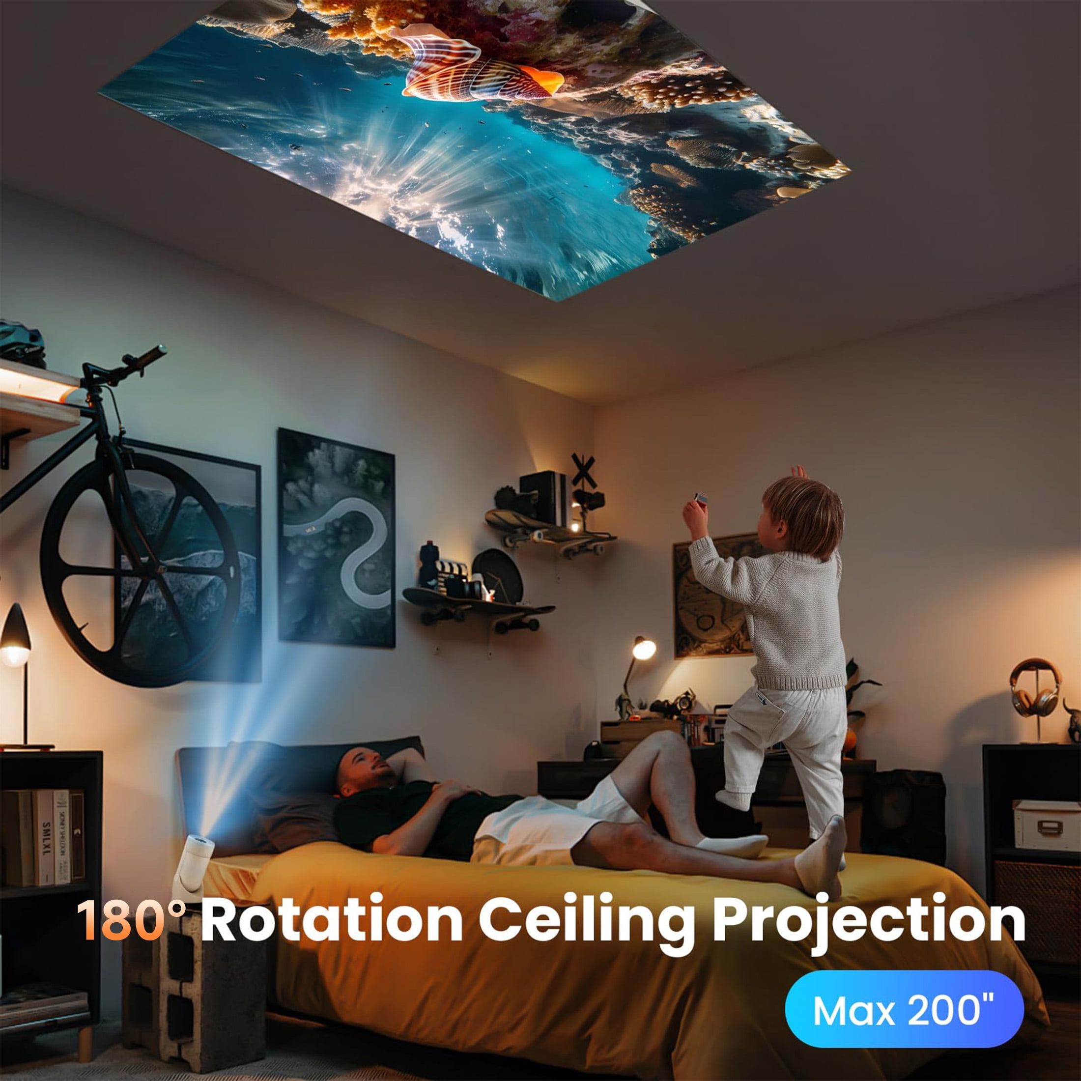2026 BDQ New Mini 4K Portable Smart Projector with WiFi 6 & Bluetooth 5.4, Auto Keystone, 180°Rotation, Android 13 Auto Keystone Correction,35"-130" Screen Video Projector