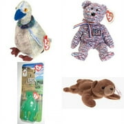 Assorted Ty Beanie Baby 4 Pack Bundle: Buzzy the Buzzard, USA Bear, TY McDonalds Teenie Beanie - ERIN The Bear Irish 1999 5 inch, TY Beanie Baby - CUBBIE the Bear