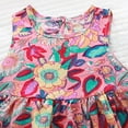 thumbnail image 4 of Luxalzxs Toddler Girls Casual Dress Summer Sleeveless Crew Neck Sundress Cotton Colorful Floral Print Smocked Dress Little Girl Beach Party Dress, 4 of 5