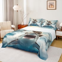Feelyou Bear Riding Shark Full Size Sheets for Kids, Kawaii Cartoon Animal Bed Sheets, Cute Sealife Sheet Sets, Super Cozy Room Decor, 4 Pieces