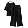 thumbnail image 2 of Linen Lounge Set - Adjustable Waist Wide Leg Pants, Minimalist Style, 2 of 8
