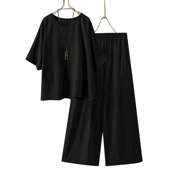 Karight Womens Cotton Linen Lounge Set 2026 Summer 2 Piece Outfits Oversized Short Sleeve Tops & Wide Leg Pant Matching Sets Clothing
