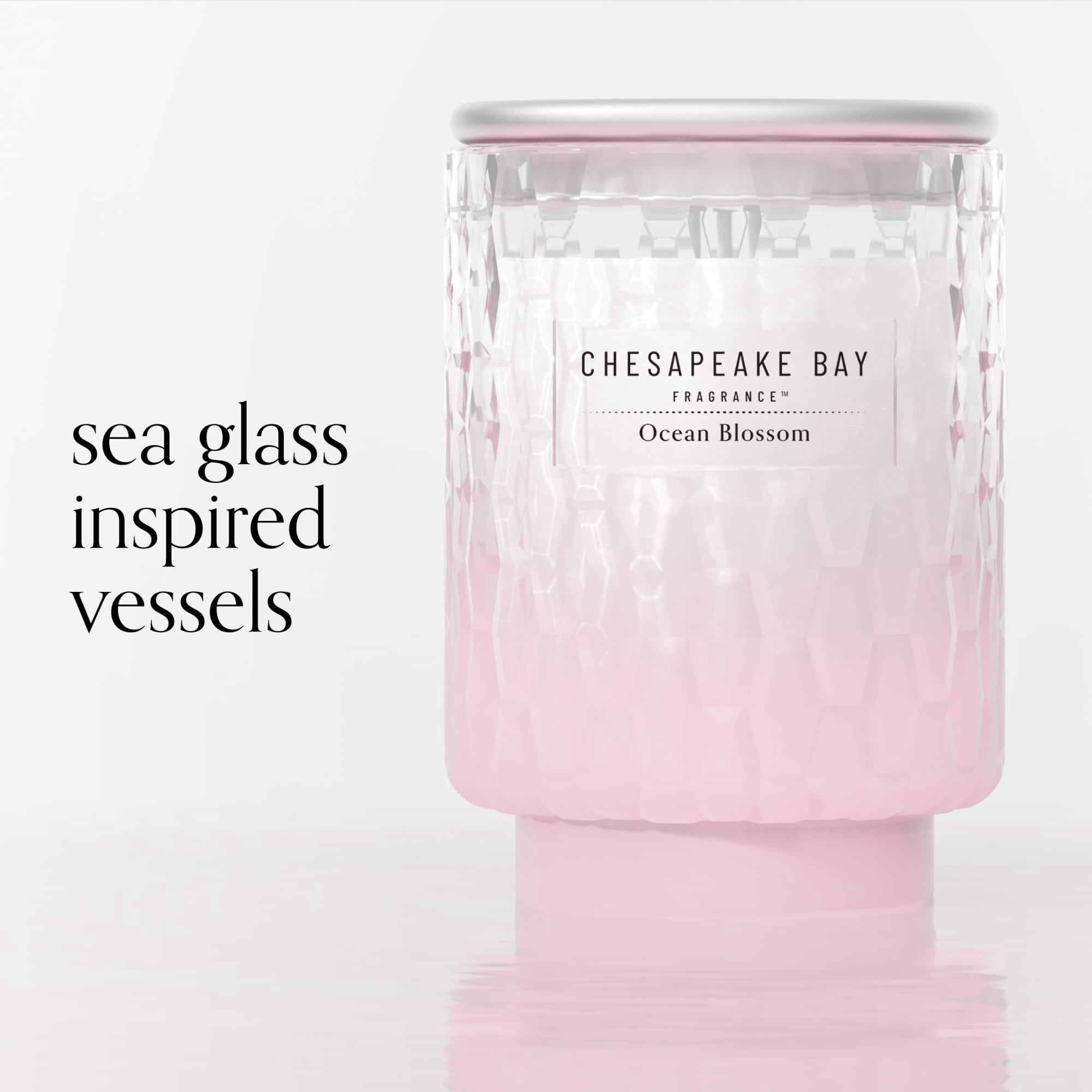 Chesapeake Bay Candle 8 oz | Ocean Blossom Scent |Exclusive Mood Evoking Fragrance |Textured Sea Glass-Inspired Jar | Premium Soy Blend Wax with Essential Oils