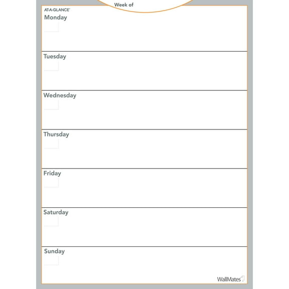 AT-A-GLANCE Undated WallMates Self-Adhesive Dry-Erase Weekly Planning Surface