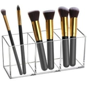 ZOUYUE Clear Makeup Brush Holder Organizer, Acrylic Cosmetic Brushes Storage with 3 Slots, Eyeliners Display Case for Vanity