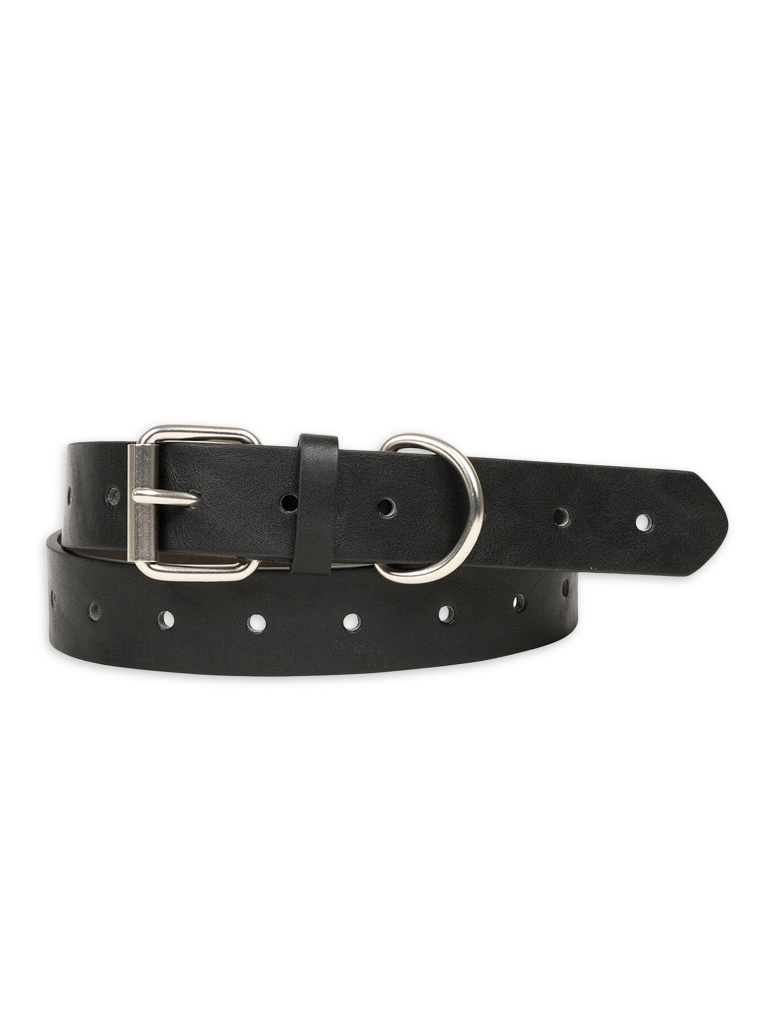 Time and Tru Women's Roller Buckle Faux Leather Belt, Black