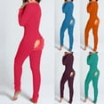 thumbnail image 4 of Pijama con solapa abotonada funcional para adultos, ropa de dormir de una pieza, color rojo, de manga larga, para el hogar, para Navidad, novedad de 2021, 4 of 4
