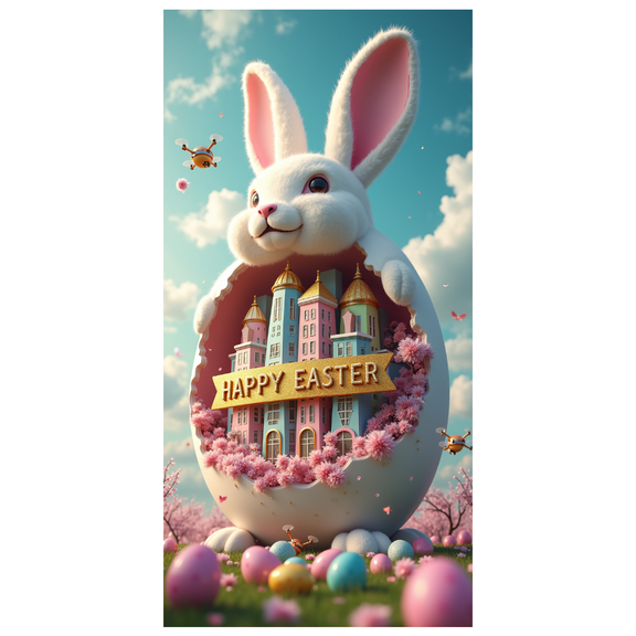 LUUFILx Glowing Happy Easter Banner with Bunny Element Easter Party Decoration Background Backdrop
