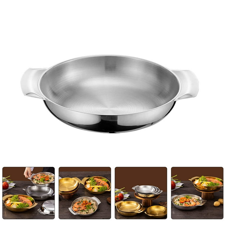 Pan Pot Paella Steel Stainless Cooking Frying Korean Soup Wok Hot Bowls Ramen Spanish Grill Skillet Pan Egg Induction, Size: 21X16X3.5CM
