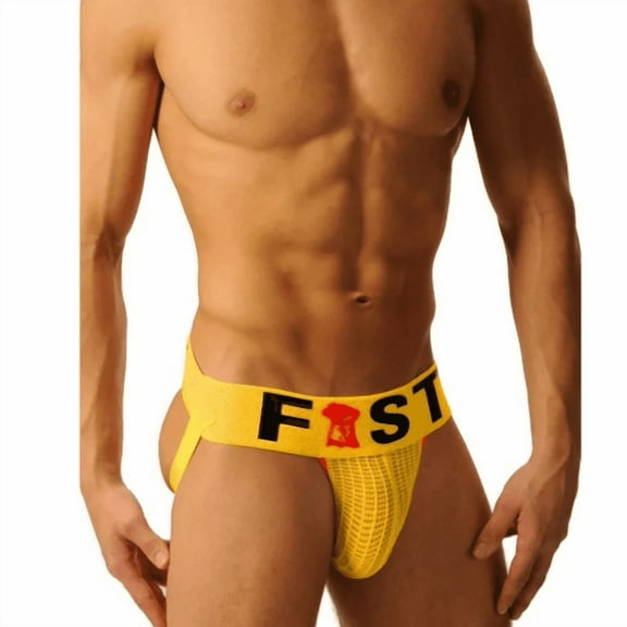 FIST LOGO Mens Jock Strap Athletic Supporter Style Sport Underwear Jockstrap [Yellow, X-Large]