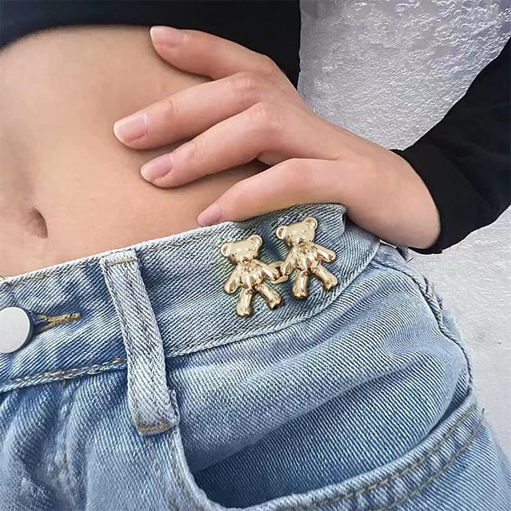 NOGIS Cute Bear Button Pins for Jeans, No Sew and No Tools Instant Pant  Waist Tightener, Adjustable Jean Buttons Pins for Loose 2 Sets Button  Replacement Pant Clips for Waist Buckle (Gold) 