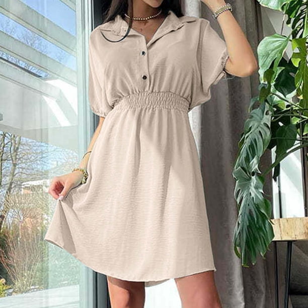 WILLBEST Vestidos Vestido De Traje Con Botones En La Cintura Y Cuello Para Mujer