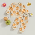 thumbnail image 3 of Gupgi Ensemble Automne Halloween 2 Pcs pour Bébé Garçon Fille 0-3 Ans Imprimé Citrouille Manches Longues Col Rond Chandail en Molleton Pantalon de Survêtement, 3 of 9