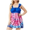 Jpgif Women's Tie-dye Printed Sleeveless Retro Skirt Plus Size Swimsuit With Briefs Split Swimwear