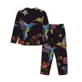 thumbnail image 2 of Kll Humming Bird Print Women'S Long Sleeve Pajamas With Pants Sleepwear Loungewear 2 Set-Medium, 2 of 9