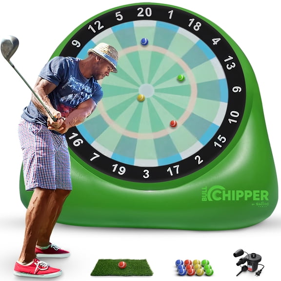 SWOOC Games - Bull Chipper™️| Giant Golf Darts (Over 6ft Tall) w/ 10  Golf Games | Backyard Golf Game with Air Pump | Yard Games for Adults | Giant Outdoor Games for Adults and Family | Outside Games