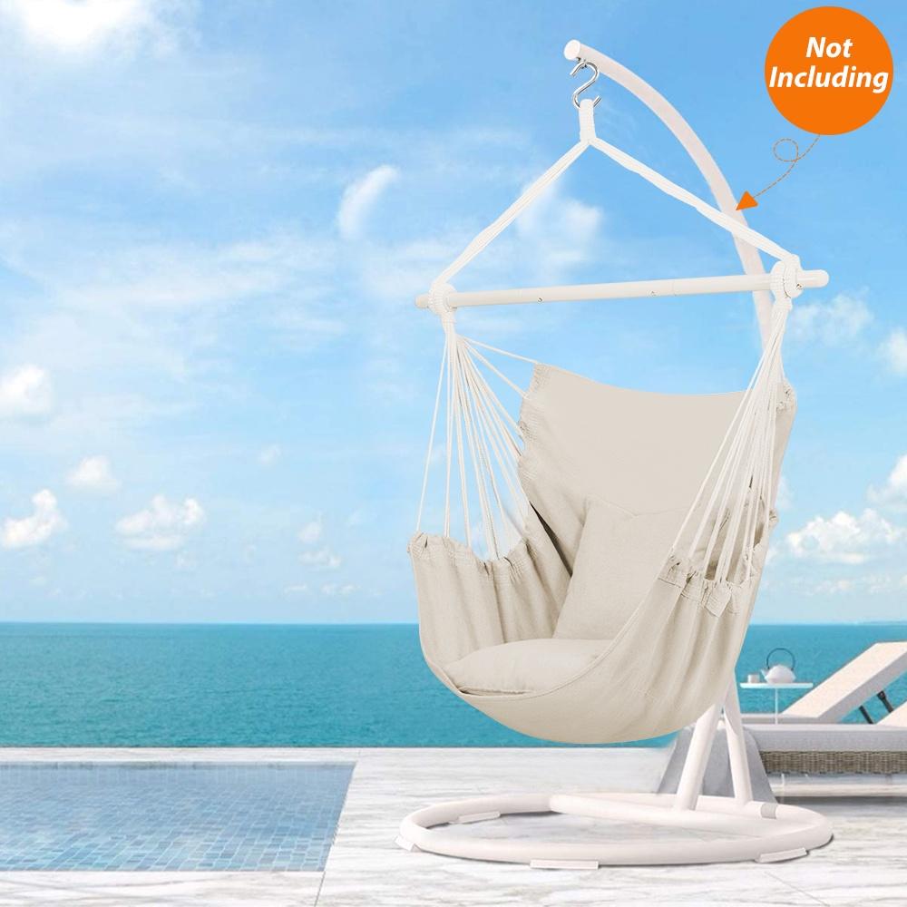 Large Hammock Chair Swing, Relax Hanging Rope Swing Chair with Detachable Metal Support Bar & Two Seat Cushions, Cotton Hammock Chair Swing Seat for Yard Bedroom Patio Porch Indoor Outdoor - image 2 of 9