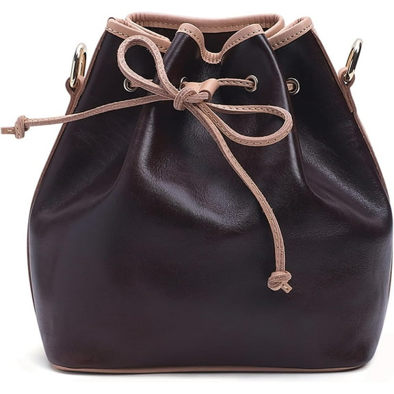 Women's Genuine Leather Soft Bucket Bag Stylish Outdoor Drawstring Satchel Purses Ladies Casual Crossbody Shoulder Bag