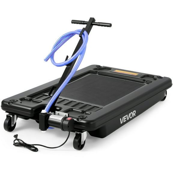 VEVOR Low Profile Oil Drain Pan, 17 Gallon Capacity, Rolling Oil Drain Pan with Electric Pump, 7.2 ft Hose & T Folding Handle, Leak-proof & Corrosion-resistant, Fit for Cars, SUVs, Trucks, ATVs,Black