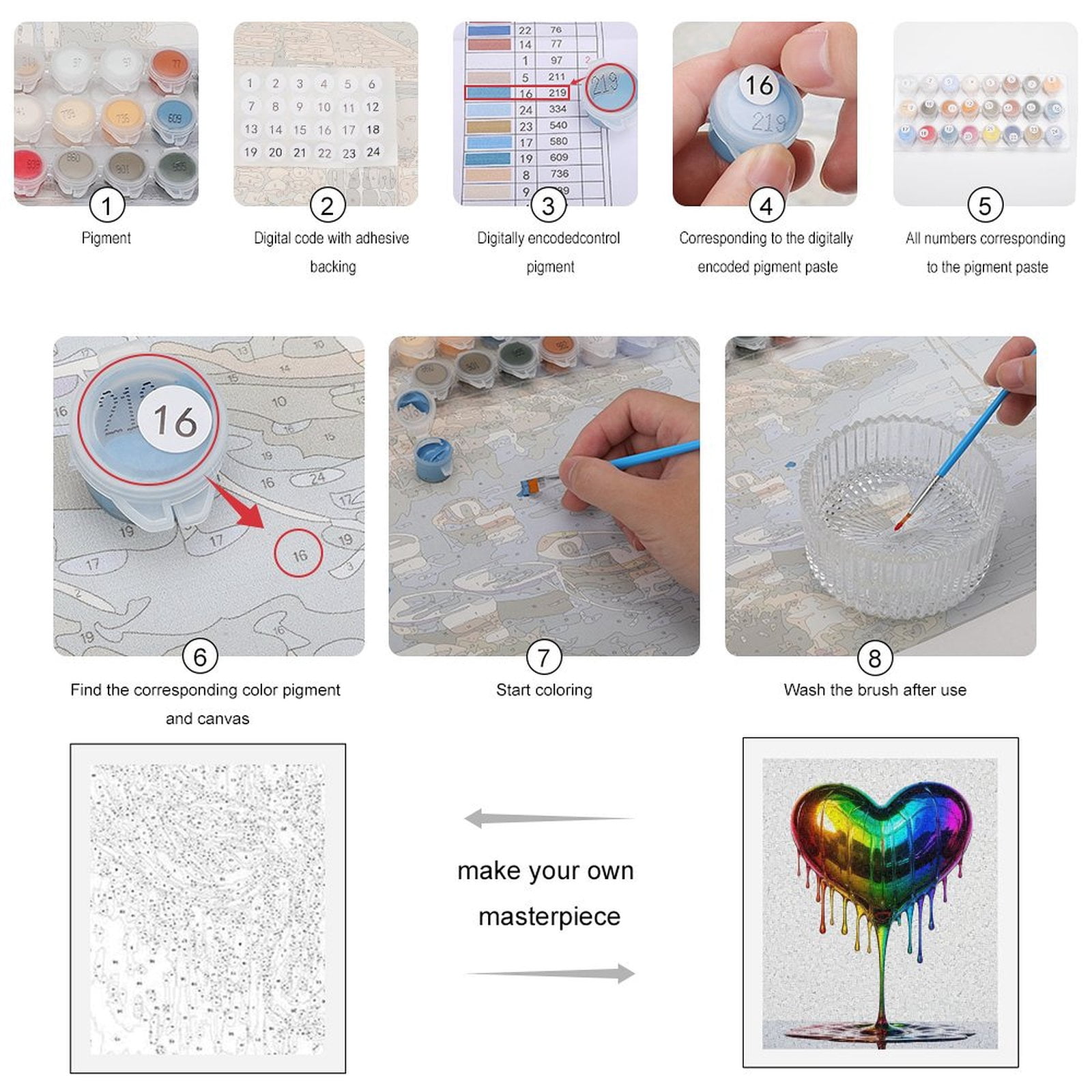 Paint By Numbers Kit for Adults Beginner - DIY Rainbow Heart Dripping Art Sculpture Canvas Painting Kits for Adults, Frameless Paint By Number for Adults for Home Wall Decor 16x20 Inch