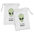 thumbnail image 1 of Alien Fabric Pouch Set of 2, Out of This World Extraterrestrial Creature Outer Space Illustration, Drawstring Bag for Toiletries Masks and Favors, 9" x 6", Pale Green Charcoal Grey, by Ambesonne, 1 of 2